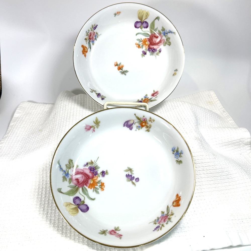 Vintage KPM Germany Porcelain Serving Bowls Deutsche Blumen 1898 Gold Rim Set 2